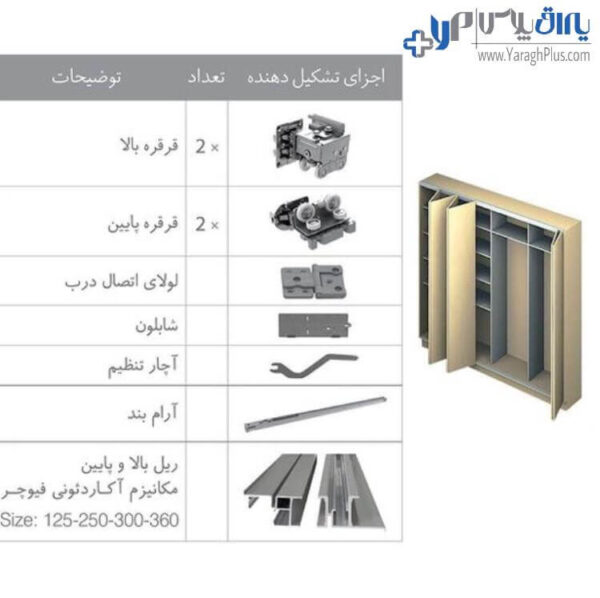 مکانیزم درب آکاردئونی کمد مدل فیوچر ملونی (سایز درب 30تا60) 11032