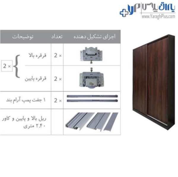 مکانیزم درب ریلی کمد تاپ‌لاین توکار اسلیم دو درب ملونی 11010+11011+11012