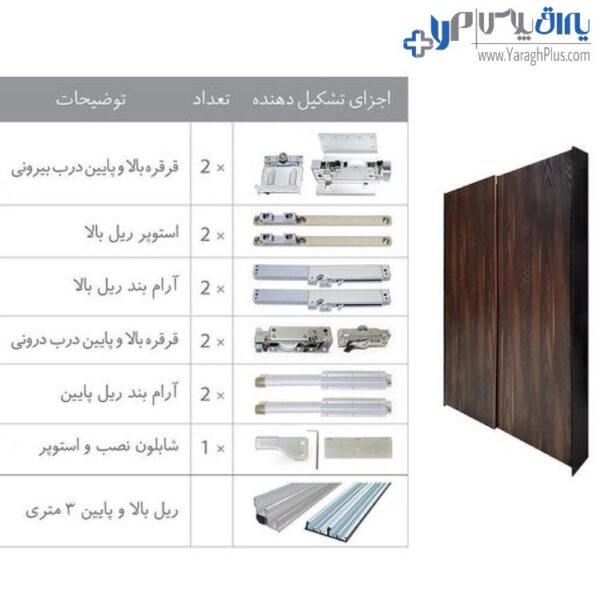 مکانیزم درب ریلی تاپ‌لاین روکار دو درب ملونی 11001+11002