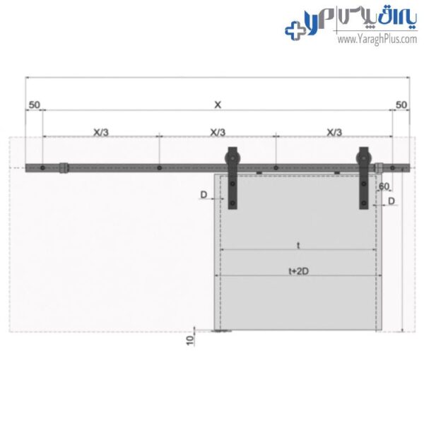 مکانیزم آویز تک درب روکار روستیک بدون پروفیل کف با عرض درب حداکثر 120 سانتیمتر فانتونی K106