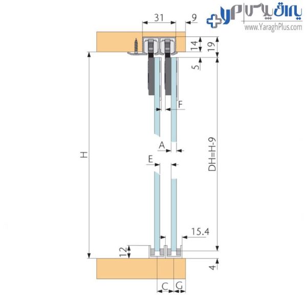 مکانیزم آویز تاپ‌لاین TM2 دو درب توکار شیشه‌ای با عرض حداکثر 240 سانتیمتر فانتونی
