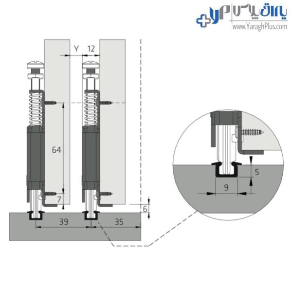 مکانیزم دو درب کمد ریلی 70 کیلویی توکار آرام‌بند آلباتور M03 SRG110 2DOOR