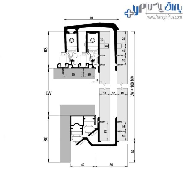 مکانیزم دو درب کمد ریلی 100 کیلویی روکار آلباتور M02 8220 3K