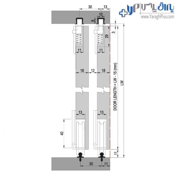 مکانیزم دو درب کمد ریلی 60 کیلویی توکار آلباتور M03 7055