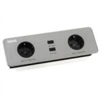 خرید پریز توکار کابینت ملونی ۱۰۰۵۶ | دو سوکت و پورت USB رنگ سیلور