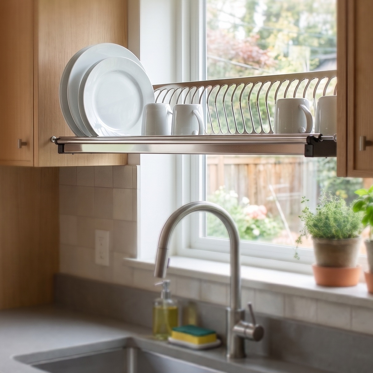 Dish_rack_above_sink_2K_202608011725 آبچکان استیل بالای سینک یک طبقه ملونی ۹۲۸۲ - ۹۲۸۴ - ۹۲۸۶ - Image 1