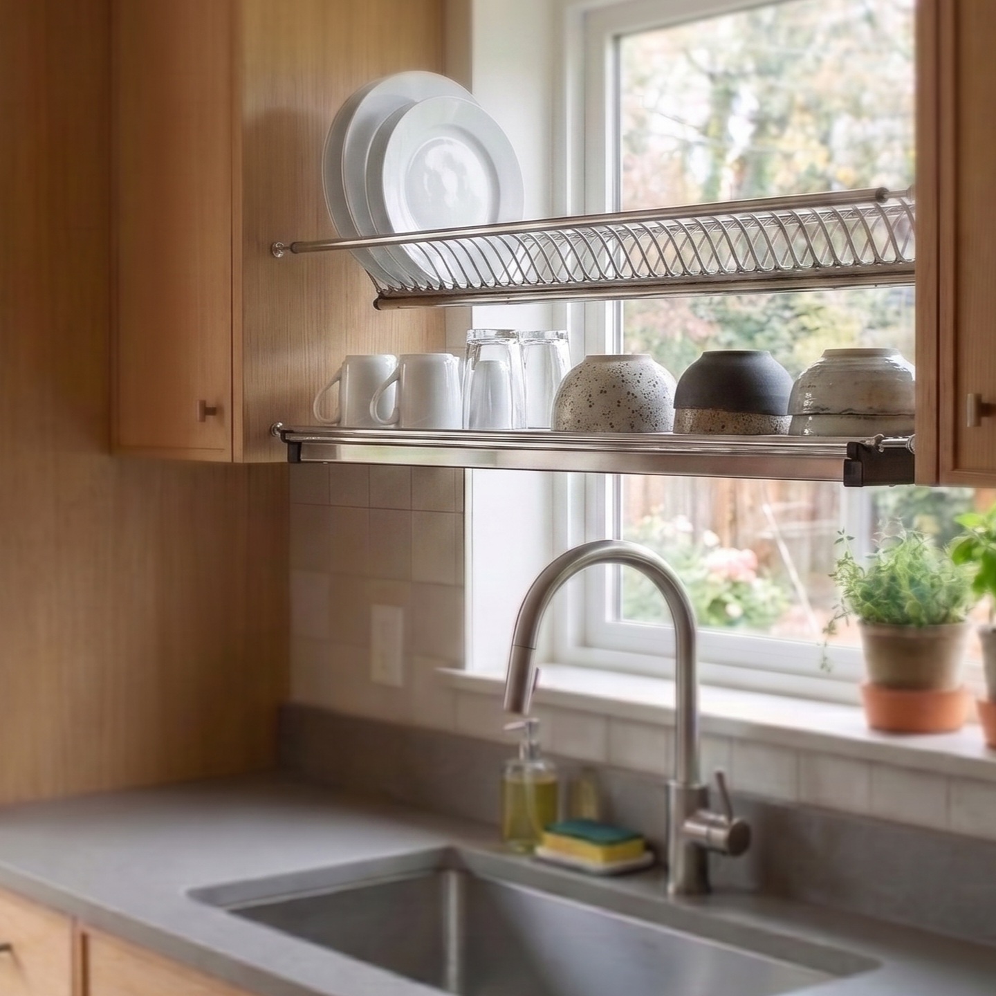 Dish_rack_above_sink_2K_202608011730 آبچکان استیل بالای سینک دو طبقه ملونی ۹۲۸۸ - ۹۲۹۰ - ۹۲۹۲ - Image 1